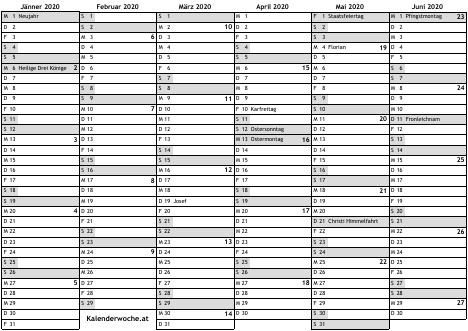 kalenderwochen 2020 kalenderwoche at