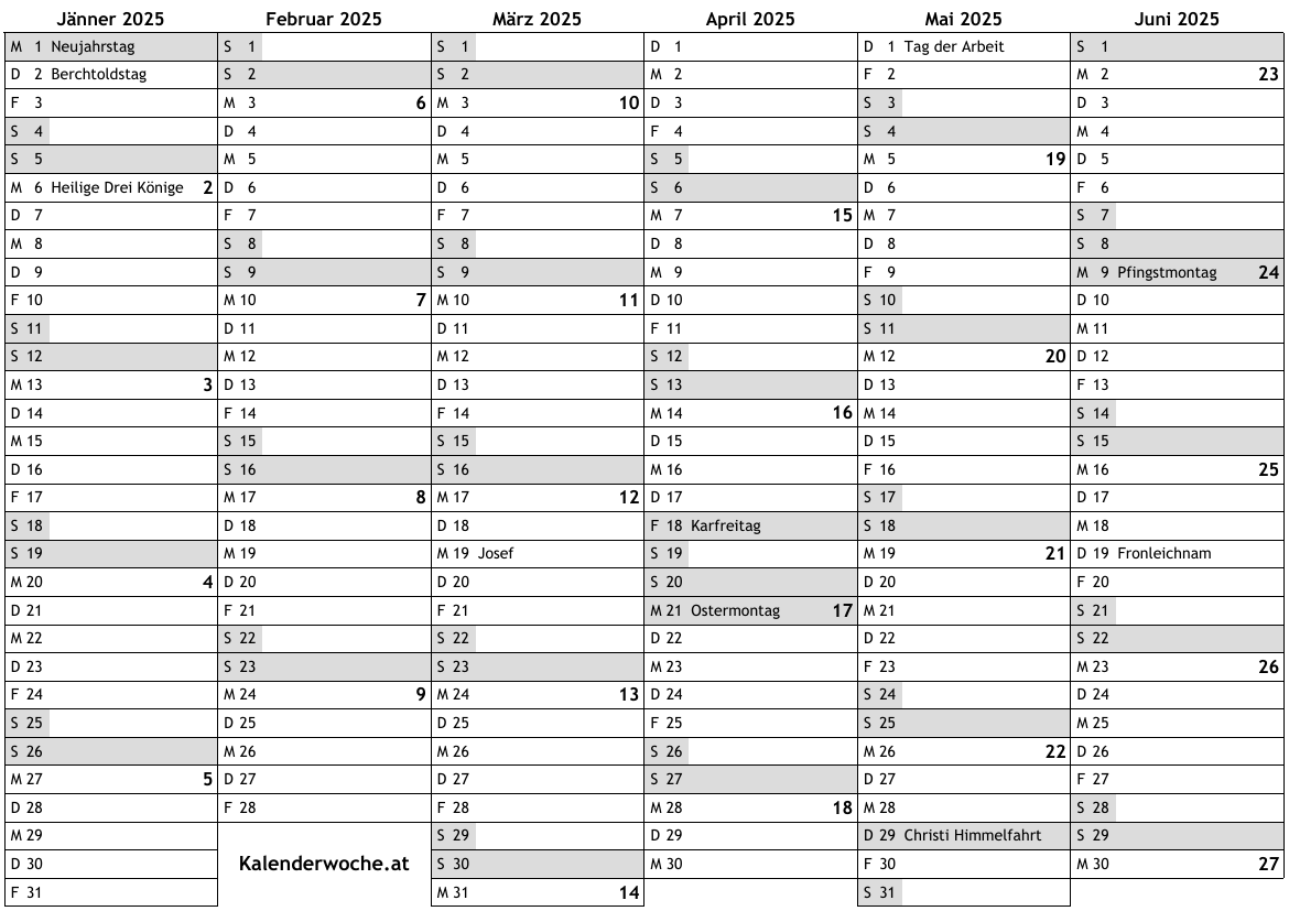 Kalender 2025 mit Kalenderwochen und Feiertagen in Schweiz … online wochenkalender mit kw 