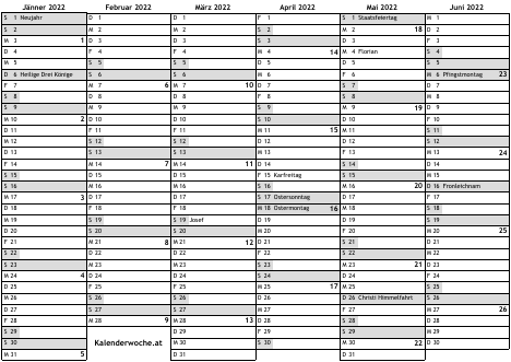  Kalenderwochen  2022  Kalenderwoche at